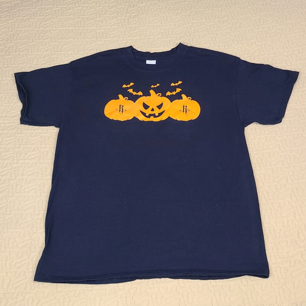 Houston Rockets NBA Basketball Halloween scary pumpkins T shirt size L - Picture 2 of 4